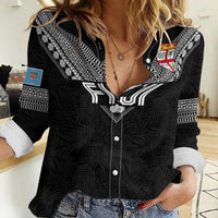Custom Rugby Fiji Women Casual Shirt Fijian Masi Tribal Sporty Style Black Color LT03 Female Black - Polynesian Pride