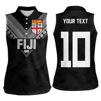 Custom Rugby Fiji Women Sleeveless Polo Shirt Fijian Masi Tribal Sporty Style Black Color - Polynesian Pride