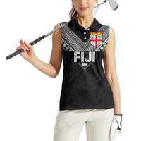 Custom Rugby Fiji Women Sleeveless Polo Shirt Fijian Masi Tribal Sporty Style Black Color - Polynesian Pride