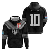 Custom Rugby Fiji Zip Hoodie Fijian Masi Tribal Sporty Style Black Color - Polynesian Pride
