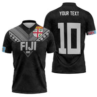 Custom Rugby Fiji Zipper Polo Shirt Fijian Masi Tribal Sporty Style Black Color LT03 - Polynesian Pride