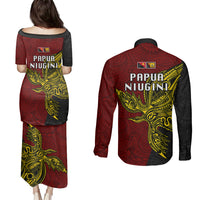 Papua New Guinea Western Province Couples Matching Puletasi Dress and Long Sleeve Button Shirts PNG Birds Of Paradise Polynesian Arty Style LT03 - Polynesian Pride