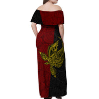 Personalised Papua New Guinea Western Province Off Shoulder Maxi Dress PNG Birds Of Paradise Polynesian Arty Style LT03 - Polynesian Pride