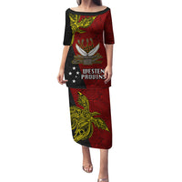 Personalised Papua New Guinea Western Province Puletasi PNG Birds Of Paradise Polynesian Arty Style LT03 Long Dress Red - Polynesian Pride