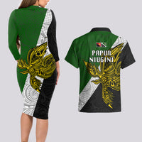 Papua New Guinea Western Highlands Province Couples Matching Long Sleeve Bodycon Dress and Hawaiian Shirt PNG Birds Of Paradise Polynesian Arty Style LT03 - Polynesian Pride