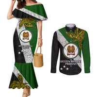 Papua New Guinea Western Highlands Province Couples Matching Mermaid Dress and Long Sleeve Button Shirts PNG Birds Of Paradise Polynesian Arty Style LT03 Green - Polynesian Pride