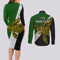 Personalised Papua New Guinea Western Highlands Province Couples Matching Long Sleeve Bodycon Dress and Long Sleeve Button Shirts PNG Birds Of Paradise Polynesian Arty Style LT03 - Polynesian Pride