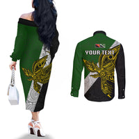 Personalised Papua New Guinea Western Highlands Province Couples Matching Off The Shoulder Long Sleeve Dress and Long Sleeve Button Shirts PNG Birds Of Paradise Polynesian Arty Style LT03 - Polynesian Pride