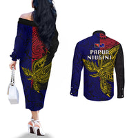 Papua New Guinea West New Britain Province Couples Matching Off The Shoulder Long Sleeve Dress and Long Sleeve Button Shirts PNG Birds Of Paradise Polynesian Arty Style LT03 - Polynesian Pride