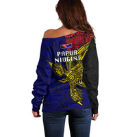 Papua New Guinea West New Britain Province Off Shoulder Sweater PNG Birds Of Paradise Polynesian Arty Style LT03 - Polynesian Pride