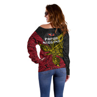 Papua New Guinea Sandaun Province Off Shoulder Sweater PNG Birds Of Paradise Polynesian Arty Style LT03 - Polynesian Pride