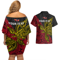 Personalised Papua New Guinea Sandaun Province Couples Matching Off Shoulder Short Dress and Hawaiian Shirt PNG Birds Of Paradise Polynesian Arty Style LT03 - Polynesian Pride