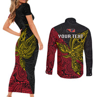 Personalised Papua New Guinea Sandaun Province Couples Matching Short Sleeve Bodycon Dress and Long Sleeve Button Shirts PNG Birds Of Paradise Polynesian Arty Style LT03 - Polynesian Pride