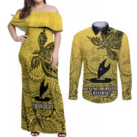 Personalised Papua New Guinea National Capital District Couples Matching Off Shoulder Maxi Dress and Long Sleeve Button Shirts PNG Birds Of Paradise Polynesian Arty Style LT03 Yellow - Polynesian Pride