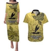 Personalised Papua New Guinea National Capital District Couples Matching Puletasi Dress and Hawaiian Shirt PNG Birds Of Paradise Polynesian Arty Style LT03 Yellow - Polynesian Pride