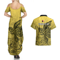 Personalised Papua New Guinea National Capital District Couples Matching Summer Maxi Dress and Hawaiian Shirt PNG Birds Of Paradise Polynesian Arty Style LT03 - Polynesian Pride