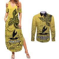 Personalised Papua New Guinea National Capital District Couples Matching Summer Maxi Dress and Long Sleeve Button Shirts PNG Birds Of Paradise Polynesian Arty Style LT03 Yellow - Polynesian Pride