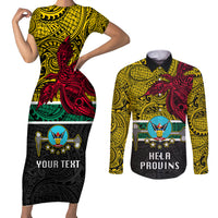 Personalised Papua New Guinea Hela Province Couples Matching Short Sleeve Bodycon Dress and Long Sleeve Button Shirts PNG Birds Of Paradise Polynesian Arty Style LT03 Yellow - Polynesian Pride