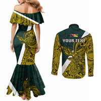 Personalised Papua New Guinea Jiwaka Province Couples Matching Mermaid Dress and Long Sleeve Button Shirts PNG Birds Of Paradise Polynesian Arty Style LT03 - Polynesian Pride