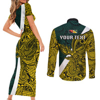 Personalised Papua New Guinea Jiwaka Province Couples Matching Short Sleeve Bodycon Dress and Long Sleeve Button Shirts PNG Birds Of Paradise Polynesian Arty Style LT03 - Polynesian Pride