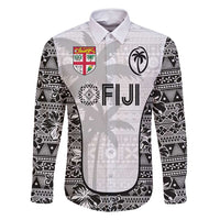 Custom Fiji Pacific Rugby 2024 Family Matching Mermaid Dress and Hawaiian Shirt Tapa Tribal and Fijian Masi Pattern LT03 Dad's Shirt - Long Sleeve White - Polynesian Pride