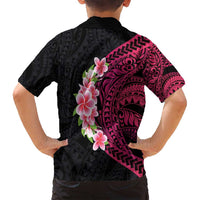 Hawaiian Tropical Plumeria Art Polynesian Tattoo Family Matching Long Sleeve Bodycon Dress and Hawaiian Shirt Black and Bright Pink Color LT03 - Polynesian Pride