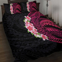 Hawaiian Tropical Plumeria Art Polynesian Tattoo Quilt Bed Set Black and Bright Pink Color LT03 Pink - Polynesian Pride