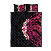 Hawaiian Tropical Plumeria Art Polynesian Tattoo Quilt Bed Set Black and Bright Pink Color LT03 - Polynesian Pride