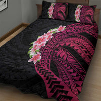 Hawaiian Tropical Plumeria Art Polynesian Tattoo Quilt Bed Set Black and Bright Pink Color LT03 - Polynesian Pride