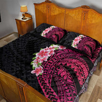 Hawaiian Tropical Plumeria Art Polynesian Tattoo Quilt Bed Set Black and Bright Pink Color LT03 - Polynesian Pride