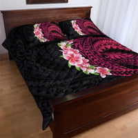 Hawaiian Tropical Plumeria Art Polynesian Tattoo Quilt Bed Set Black and Bright Pink Color LT03 - Polynesian Pride