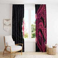 Hawaiian Tropical Plumeria Art Polynesian Tattoo Window Curtain Black and Bright Pink Color