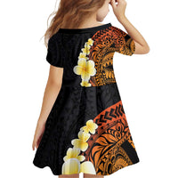 Hawaiian Tropical Plumeria Art Polynesian Tattoo Family Matching Long Sleeve Bodycon Dress and Hawaiian Shirt Black and Autumn Color Theme LT03 - Polynesian Pride