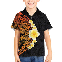Hawaiian Tropical Plumeria Art Polynesian Tattoo Family Matching Long Sleeve Bodycon Dress and Hawaiian Shirt Black and Autumn Color Theme LT03 Son's Shirt Orange - Polynesian Pride