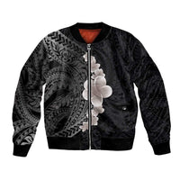 Hawaiian Tropical Plumeria Art Polynesian Tattoo Bomber Jacket Grayscale Color LT03 Unisex Black - Polynesian Pride