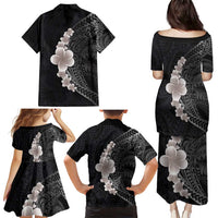 Hawaiian Tropical Plumeria Art Polynesian Tattoo Family Matching Puletasi and Hawaiian Shirt Grayscale Color LT03 - Polynesian Pride