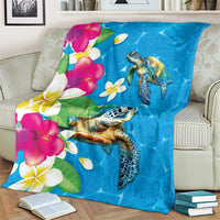 Hawaiian Tropical Flower and Honu Under Blue Water Blanket