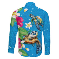 Hawaiian Tropical Flower and Honu Under Blue Water Family Matching Puletasi and Hawaiian Shirt