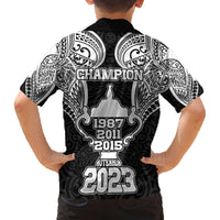 New Zealand Rugby Family Matching Off Shoulder Maxi Dress and Hawaiian Shirt Aotearoa Champion Cup History with Haka Dance LT03 - Polynesian Pride