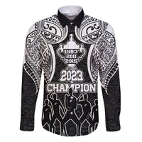 Personalised New Zealand Rugby Family Matching Puletasi Dress and Hawaiian Shirt Aotearoa Champion Cup History with Haka Dance LT03 Dad's Shirt - Long Sleeve Black - Polynesian Pride