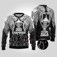 Personalised New Zealand Rugby Ugly Christmas Sweater Aotearoa Champion Cup History with Haka Dance LT03 Black - Polynesian Pride