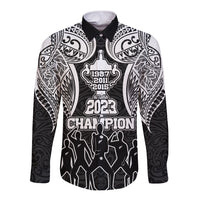 Personalised New Zealand Rugby Long Sleeve Button Shirt Aotearoa Champion Cup History with Haka Dance LT03 Unisex Black - Polynesian Pride
