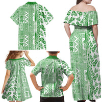 Hawaii Family Matching Off Shoulder Maxi Dress and Hawaiian Shirt Aloha Tropical Plants Tribal Pattern Green Version LT03 - Polynesian Pride