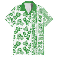Hawaii Family Matching Puletasi Dress and Hawaiian Shirt Aloha Tropical Plants Tribal Pattern Green Version LT03 Dad's Shirt - Short Sleeve Green - Polynesian Pride