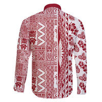 Hawaii Family Matching Off Shoulder Short Dress and Hawaiian Shirt Aloha Tropical Plants Tribal Pattern Red Version LT03 - Polynesian Pride