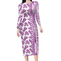 Hawaii Family Matching Long Sleeve Bodycon Dress and Hawaiian Shirt Aloha Tropical Plants Tribal Pattern Pink Version LT03 Mom's Dress Pink - Polynesian Pride