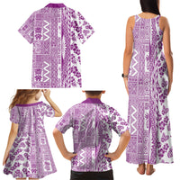Hawaii Family Matching Tank Maxi Dress and Hawaiian Shirt Aloha Tropical Plants Tribal Pattern Pink Version LT03 - Polynesian Pride