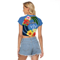 Kosrae Constitution Day Raglan Cropped T Shirt Hibiscus Mix Maori Tattoo Pattern LT03 - Polynesian Pride