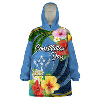 Kosrae Constitution Day Wearable Blanket Hoodie Hibiscus Mix Maori Tattoo Pattern LT03 One Size Blue - Polynesian Pride
