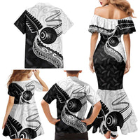 Personalised Aotearoa Lawn Bowls Family Matching Mermaid Dress and Hawaiian Shirt Maori and Silver Fern Half Style LT03 - Polynesian Pride